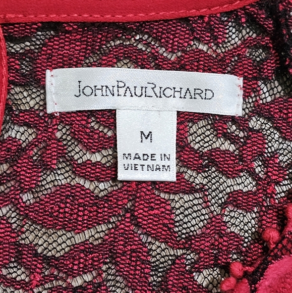 John Paul Richard Red Floral Burnout Lace Bell Sleeve Blouse Size M Y2K Romantic - Picture 5 of 8